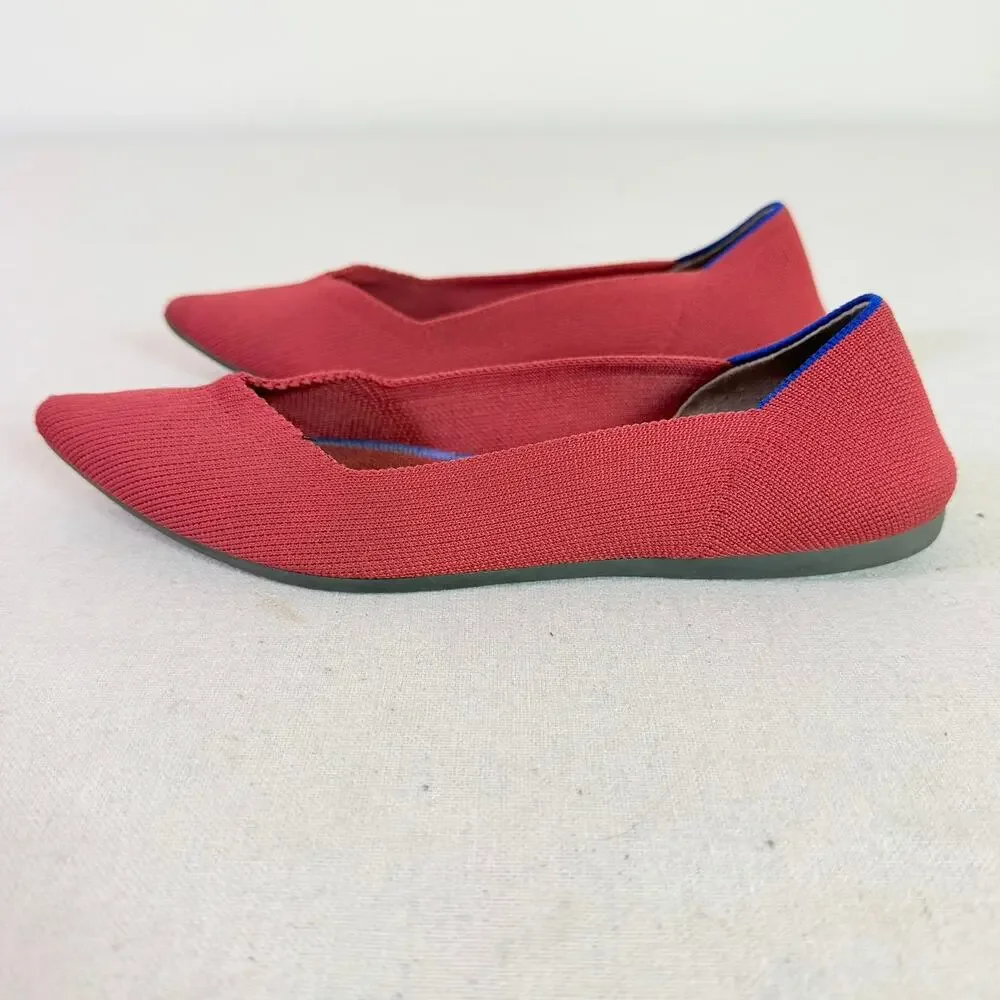 Rothy's The Point Flats Womens 7.5 Red Knit Slip On Ballet Pointed Toe Shoes